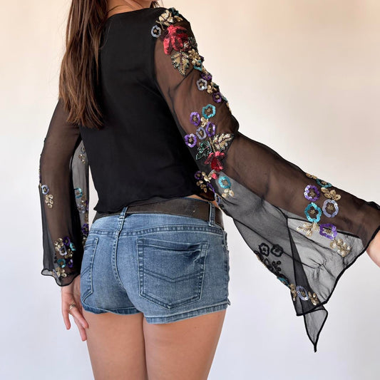 Y2K Pure Silk Sequin Top (S)