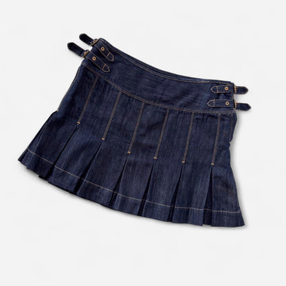 Y2K Pleated Denim Mini Skirt (S/M)
