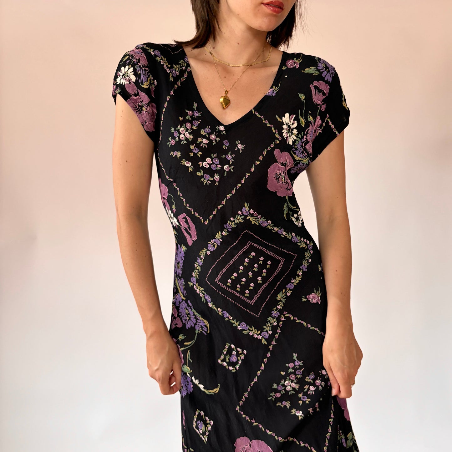 90s Floral Bias Cut Dress (S/M)