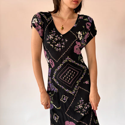 90s Floral Bias Cut Dress (S/M)