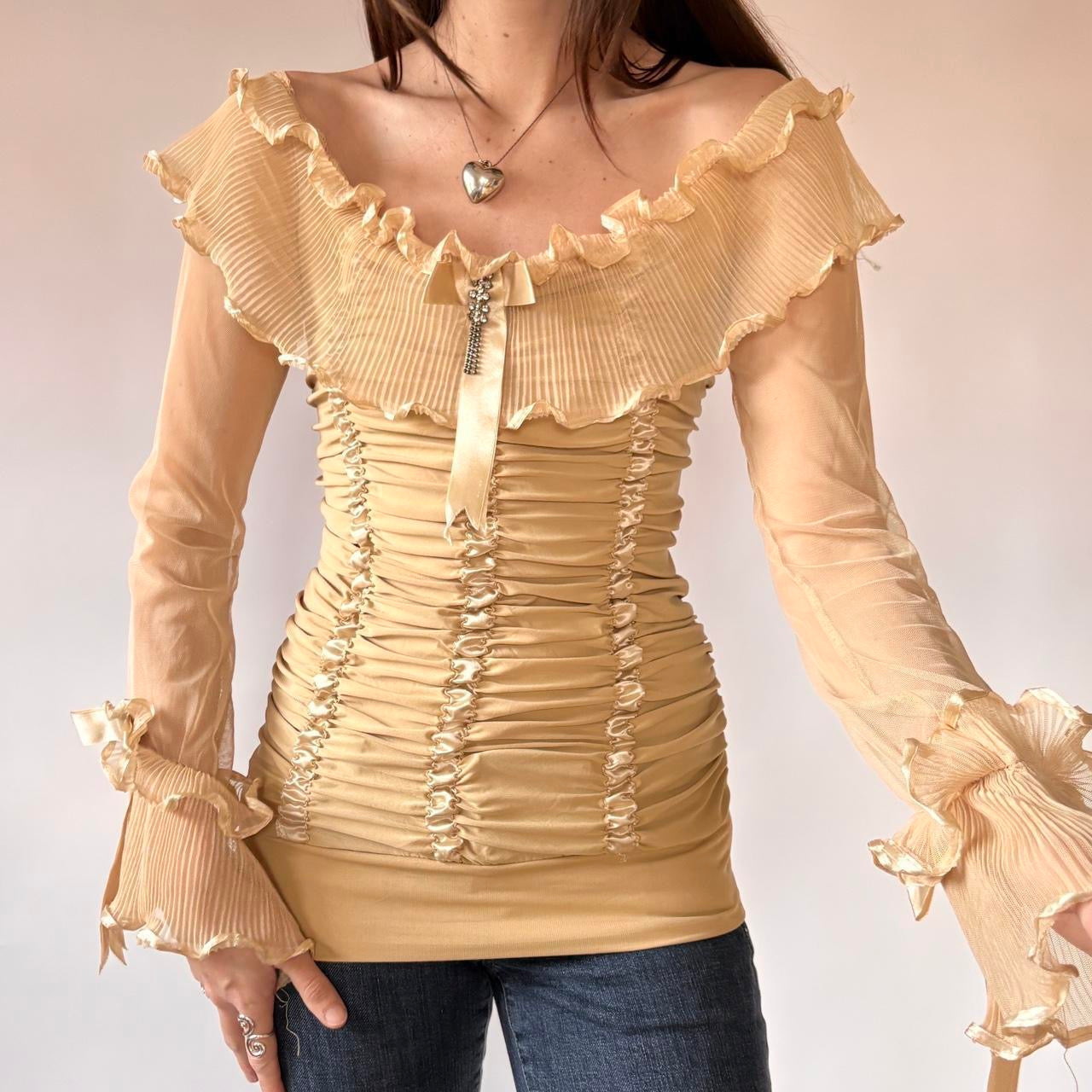 Ruffly Nude Off Shoulder Top (L)