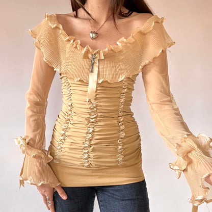 Ruffly Nude Off Shoulder Top (L)