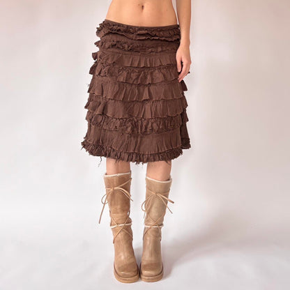 Y2K Ruffly Tiered Cotton Skirt (S)