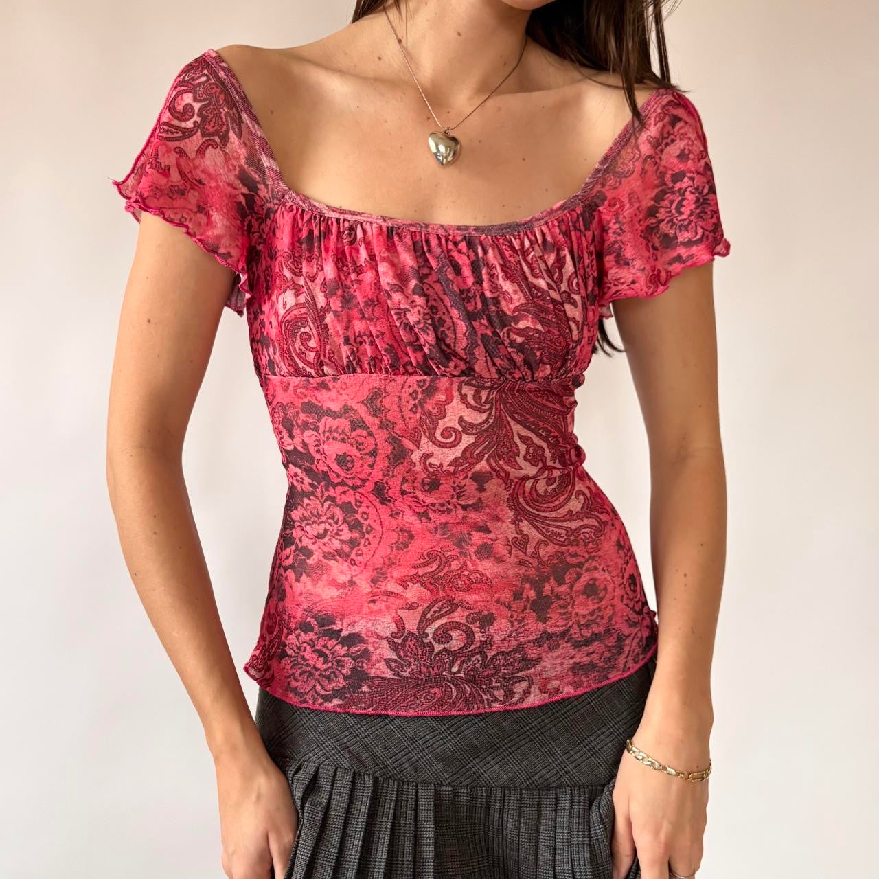 Y2K Paisley Mesh Top (S/M)