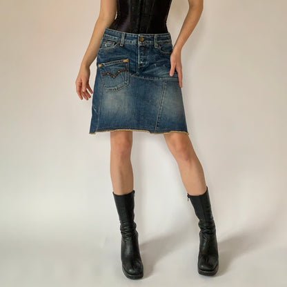 Y2K Patchwork Denim Skirt (M)