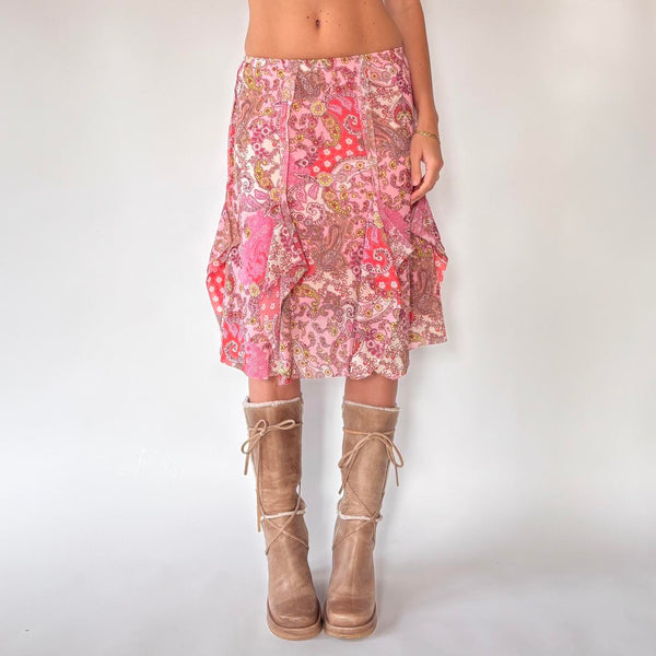 Y2K Paisley Mesh Midi Skirt (XS)