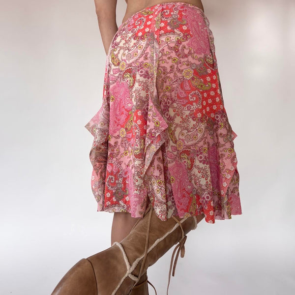 Y2K Paisley Mesh Midi Skirt (XS)