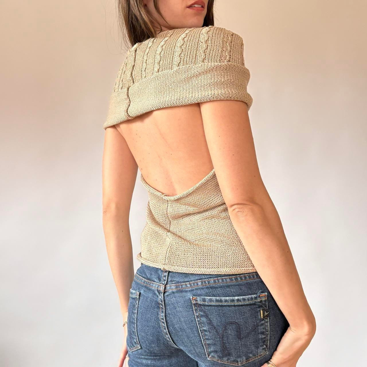 Y2K Slouchy Knit Backless Top (M/L)