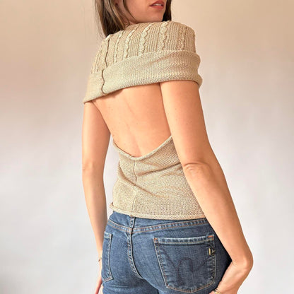 Y2K Slouchy Knit Backless Top (M/L)