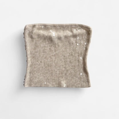 Y2K Cream Sequin Tube Top (L)