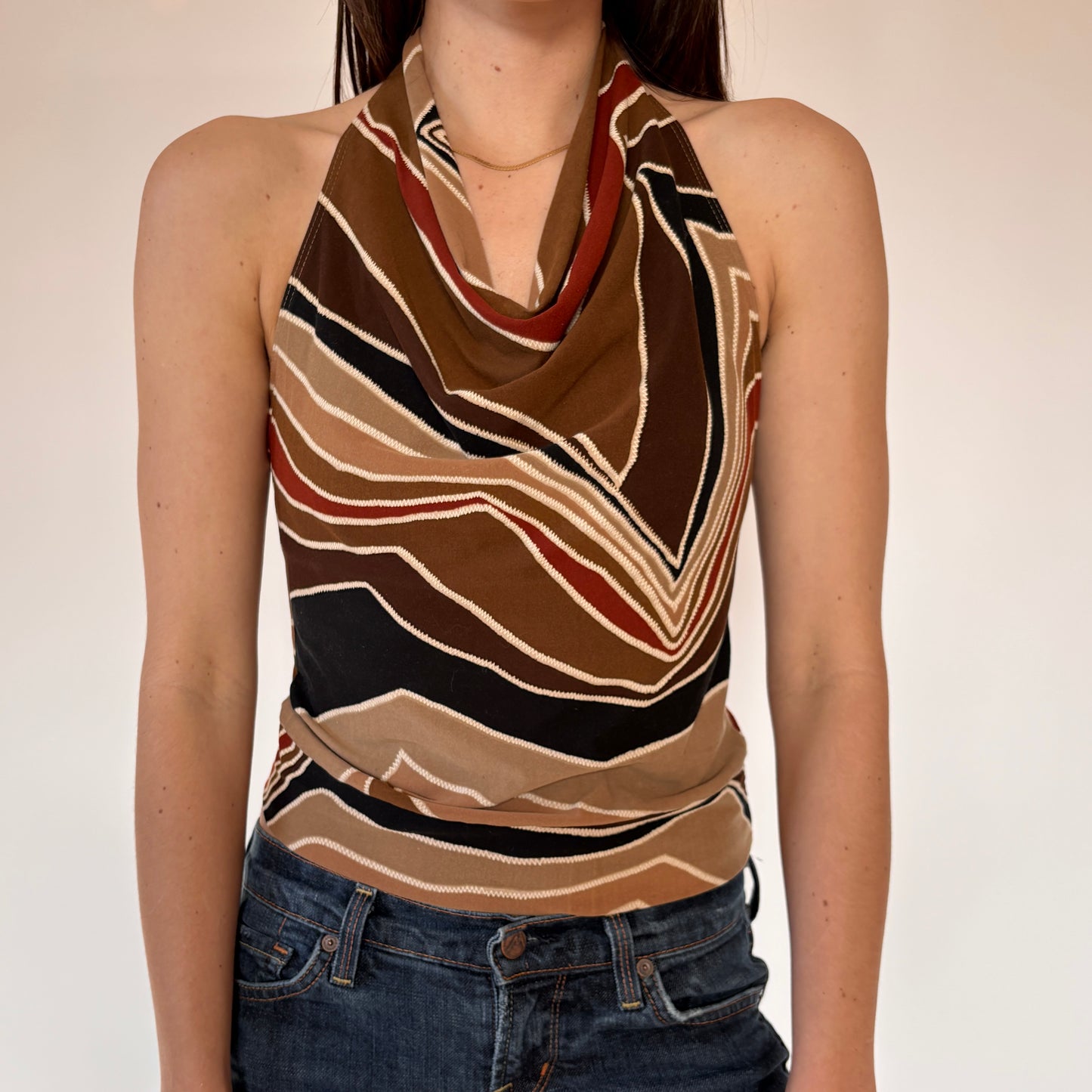 Y2K Brown Cowl Neck Tank (S)