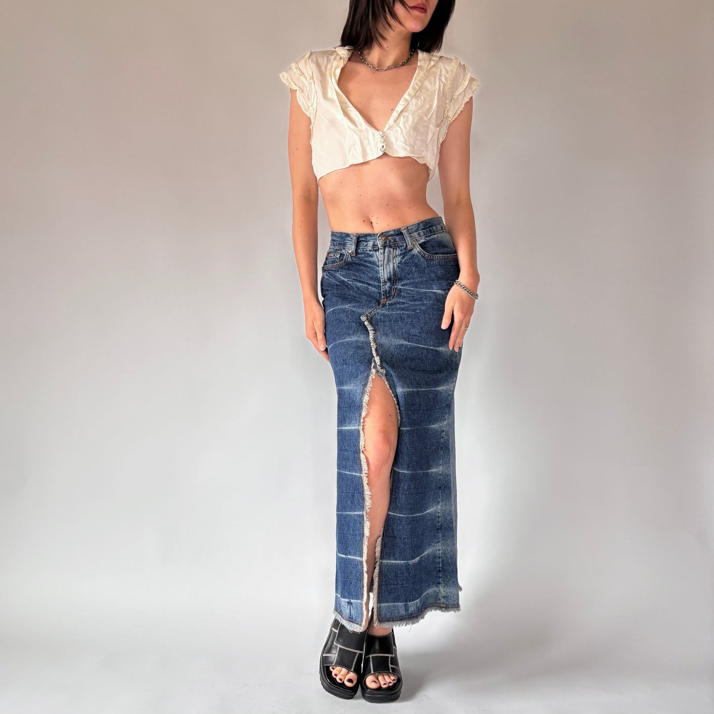 Y2K Denim Maxi Skirt (XS)