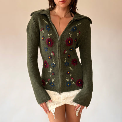 90s Floral Double Zip Sweater (M)