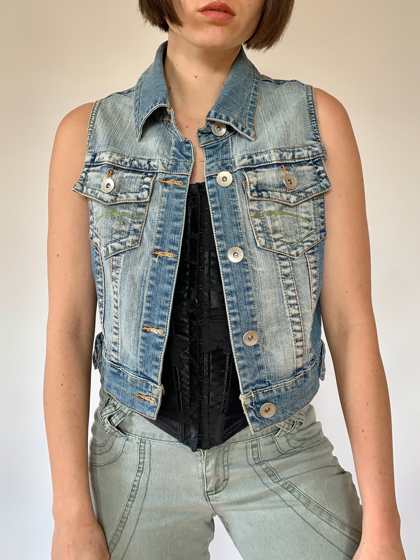 Y2K Denim Vest - S/M