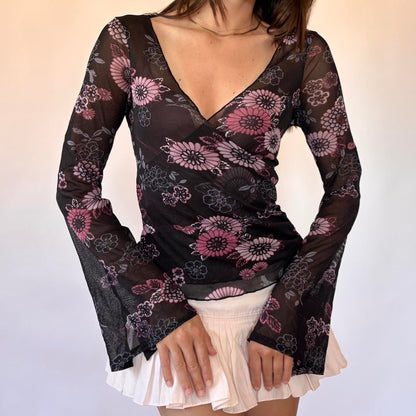 Y2K Floral Mesh Top (M)