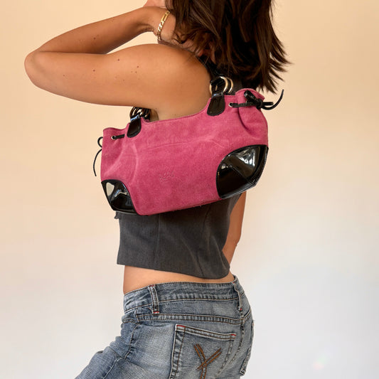 BCBG Pink Suede & Patent Shoulder Bag