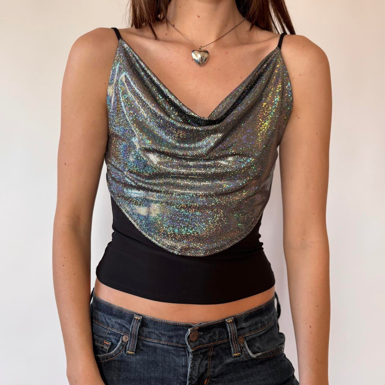 Y2K Disco Cowl Neck Top (S/M)