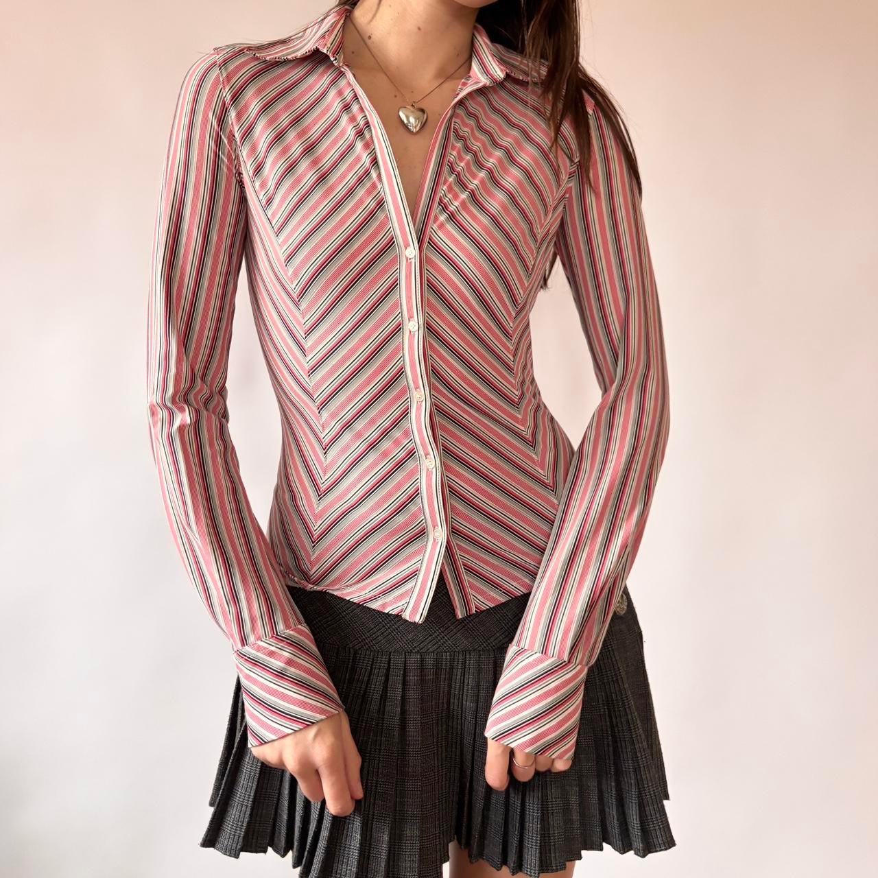 Y2K Striped Button Down Top (XS/S)