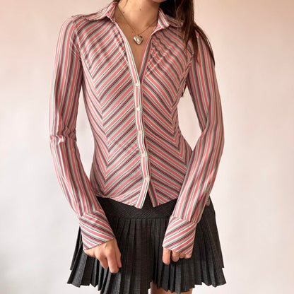 Y2K Striped Button Down Top (XS/S)