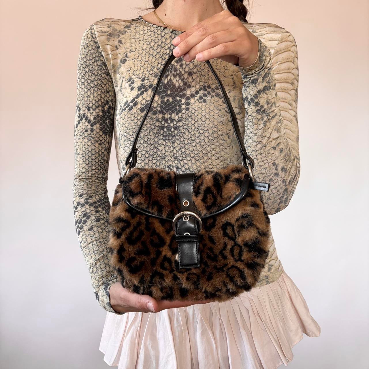 Y2K Furry Leopard Bag