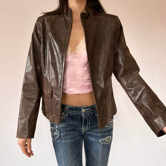2000s Snake-print Leather Jacket (M)