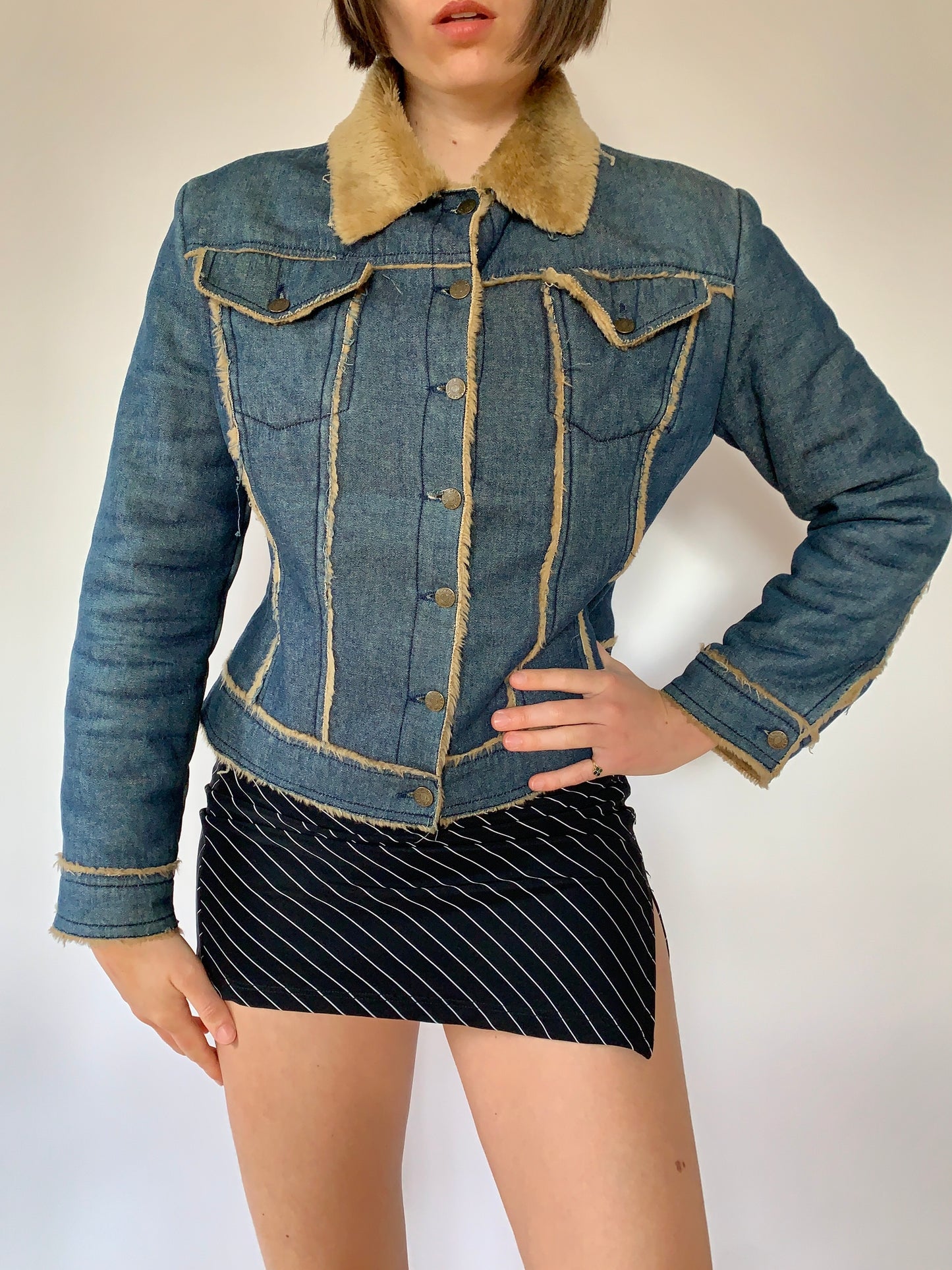 Y2K Denim & Faux Fur Jacket - Small