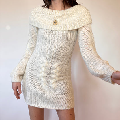 Y2K Cream Knit Mini Dress (S)
