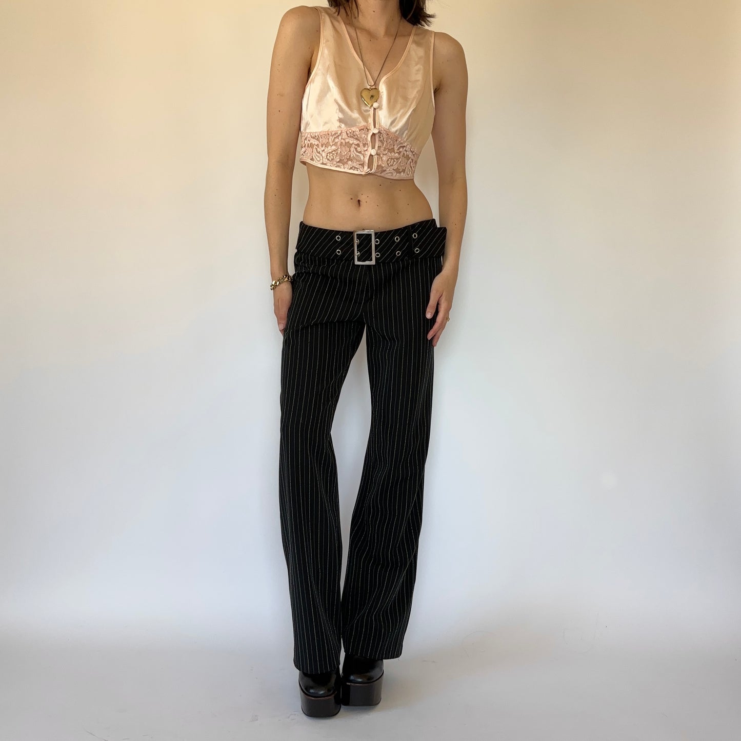 2000s Belted Pinstripe Trousers (M)