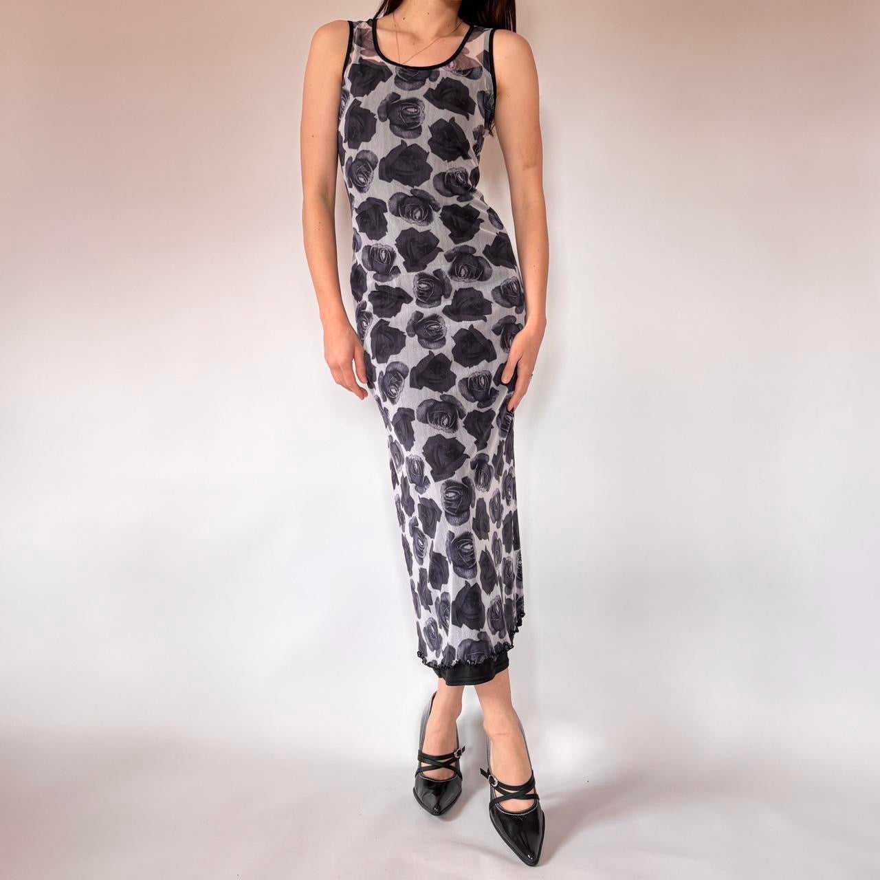 90s Mesh Rose Maxi Dress (M)