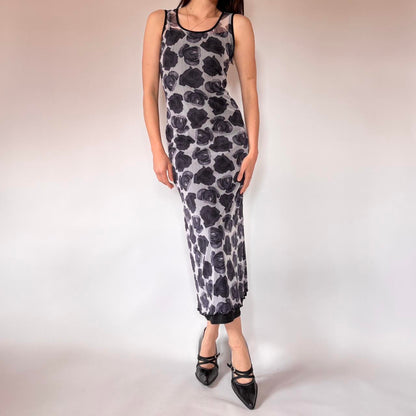 90s Mesh Rose Maxi Dress (M)