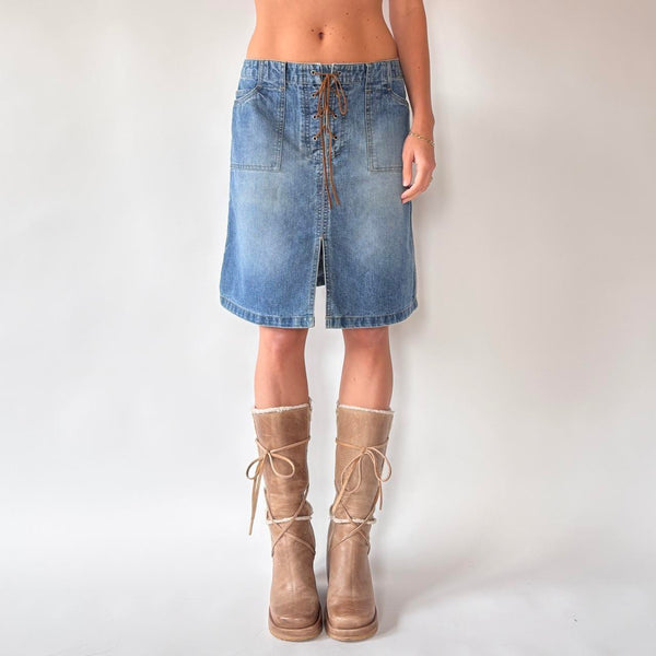 Y2K Lace Up Denim Skirt (M)