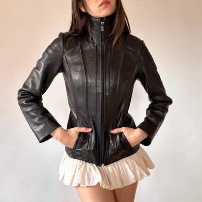 2000s Fitted Leather Jacket (XS)