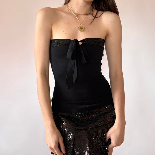 Y2K Silky Sequin Tube Top (S)