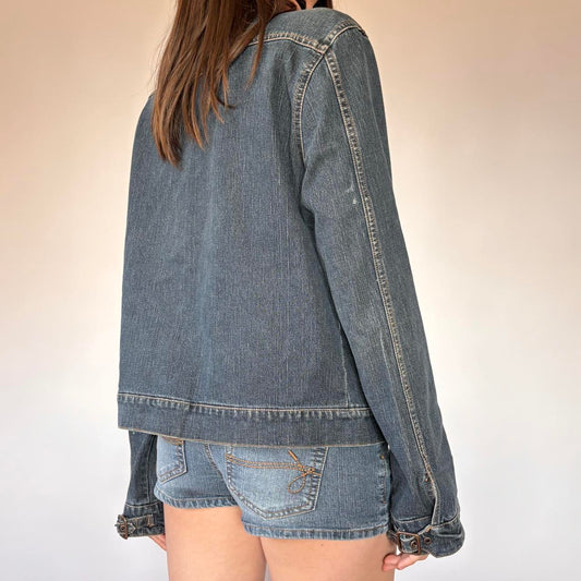 Y2K Denim Buckle Jacket (L)