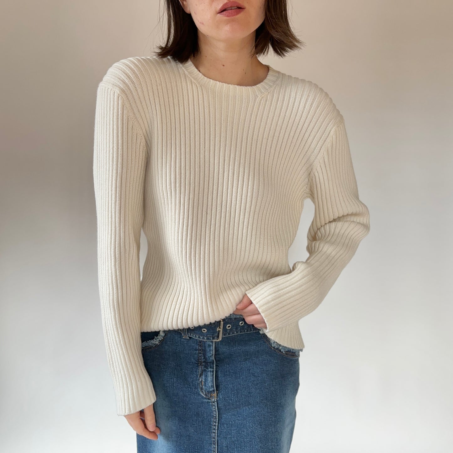 90s Vanilla Ribbed Pullover (M)