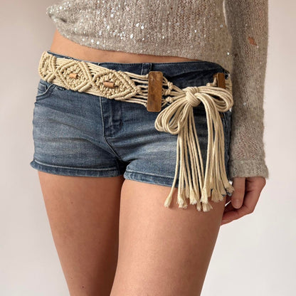 Boho Beaded Macrame Tie Belt