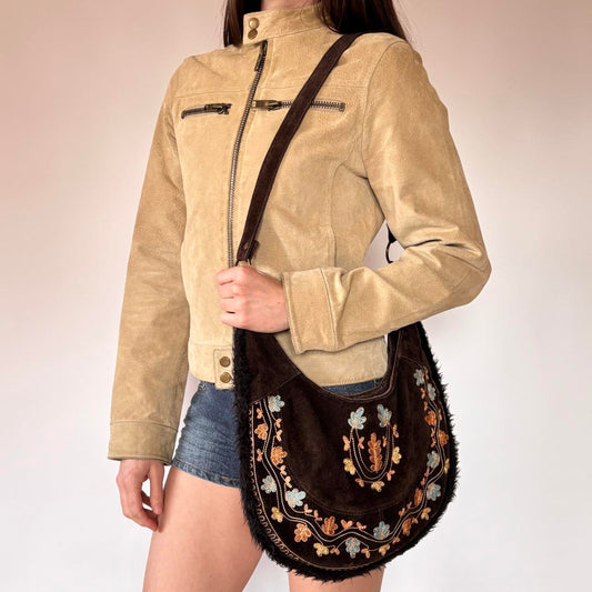 Y2K Does 70s Embroidered Suede Purse