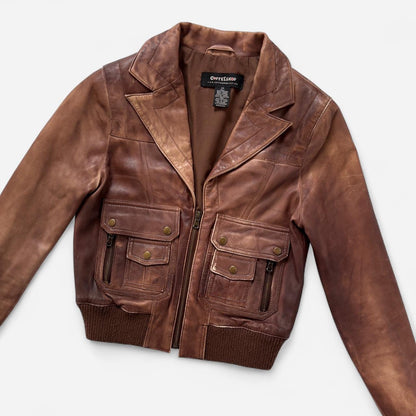 Y2K Genuine Leather Jacket (XS)