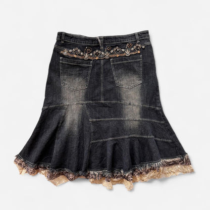 Y2K Embellished Denim Skirt (L/XL)