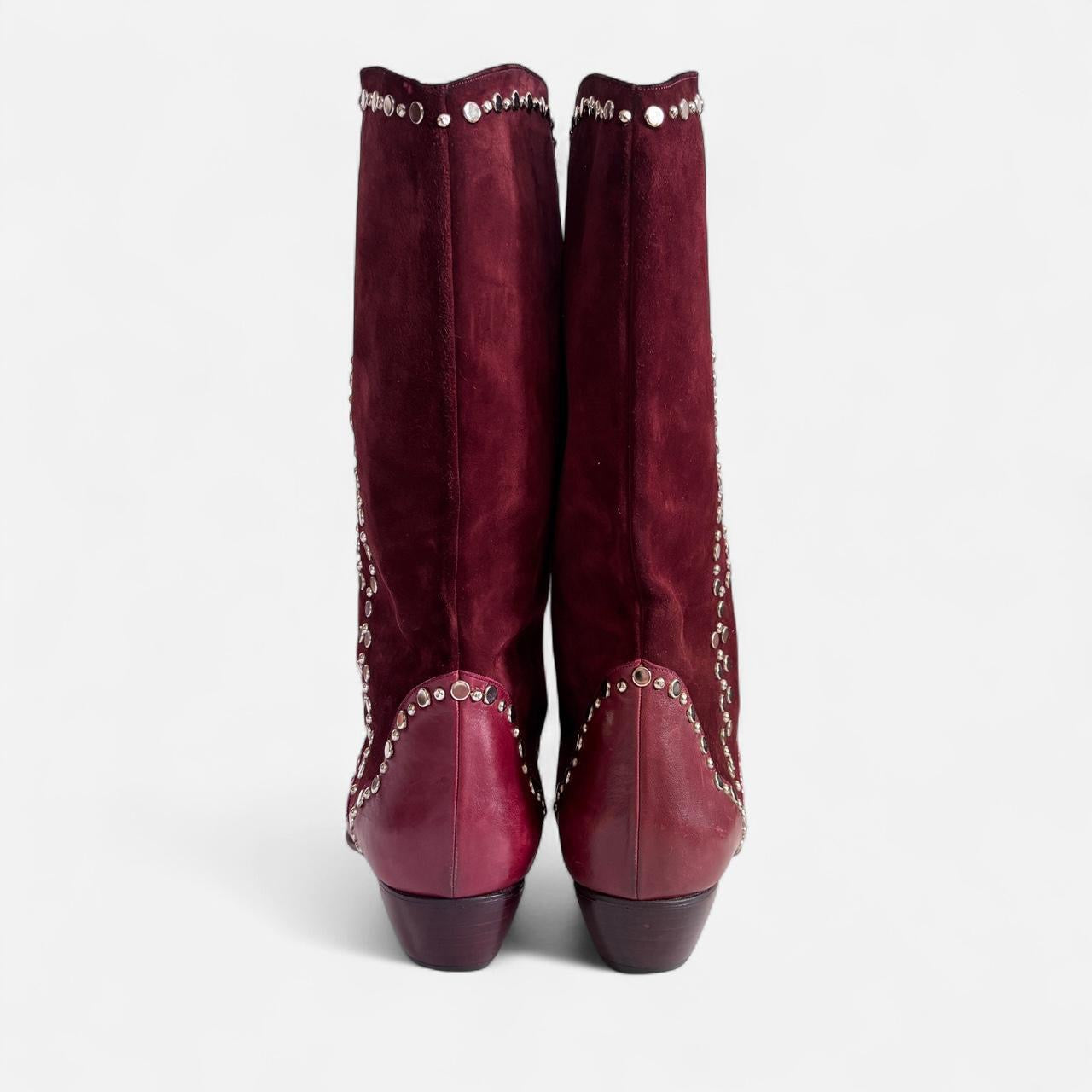 80s Italian Burgundy Studded Boots (10)