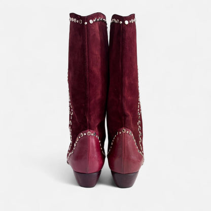 80s Italian Burgundy Studded Boots (10)