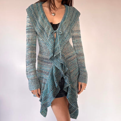 Y2K Ruffly Knit Blue Cardigan (S/M)