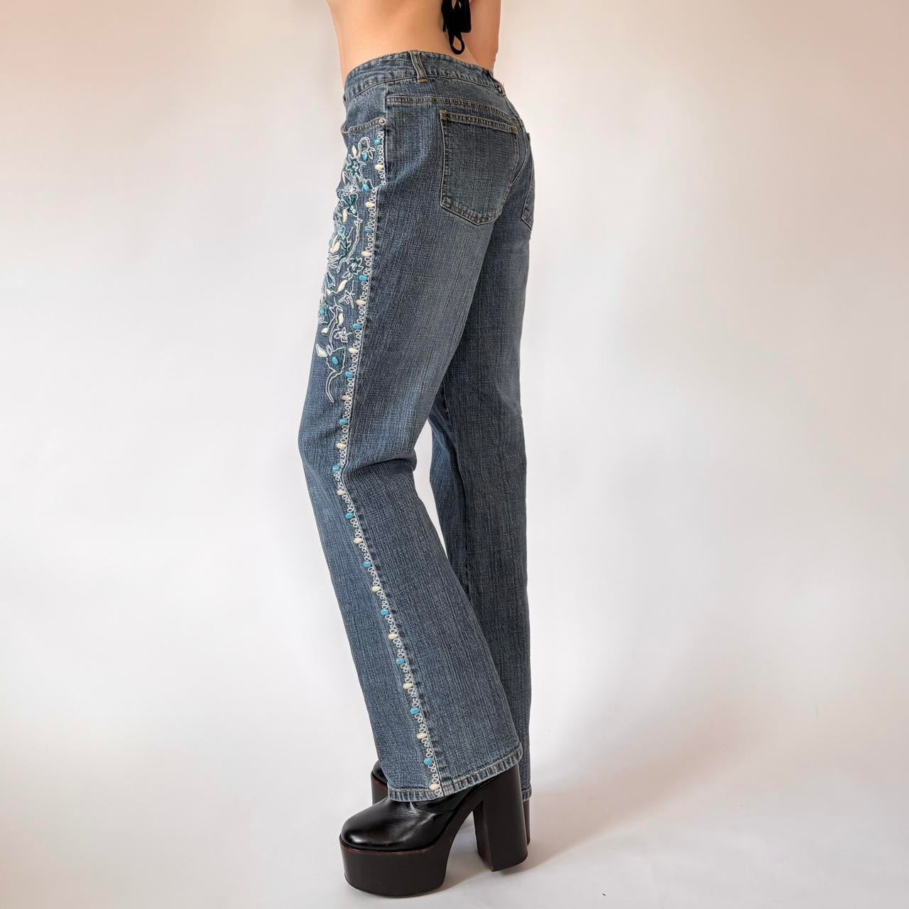 Y2K Beaded Jeans (S/M)