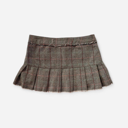Y2K Pleated Tweed Mini Skirt (L)