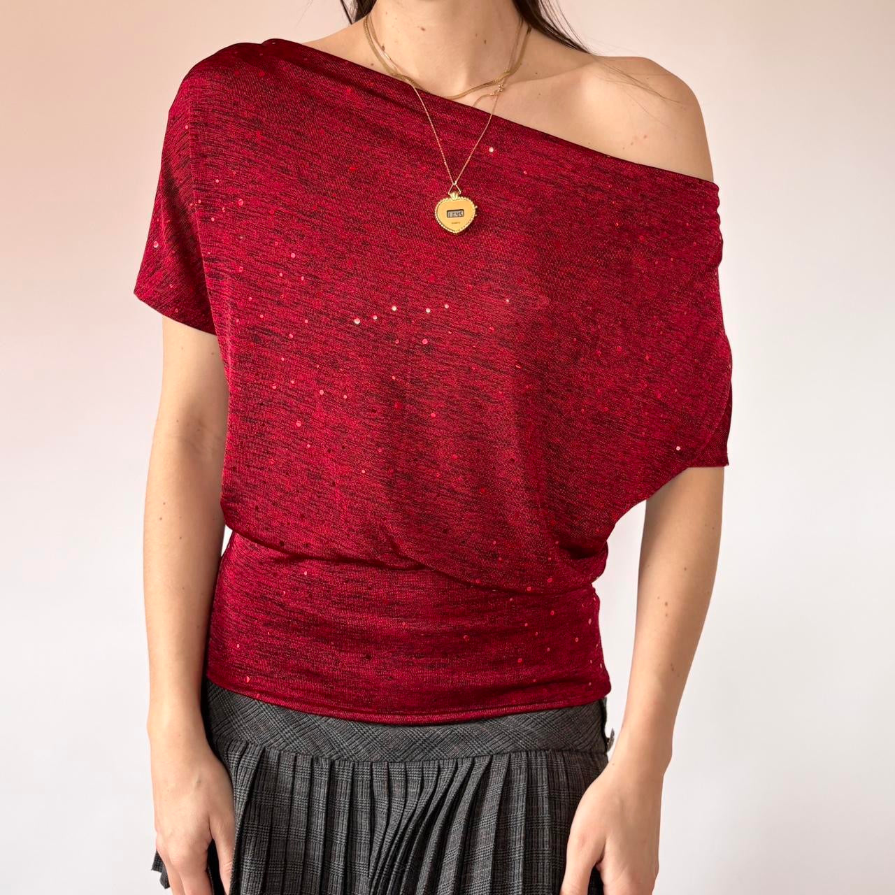 Y2K Crimson Slouchy Top (S/M)