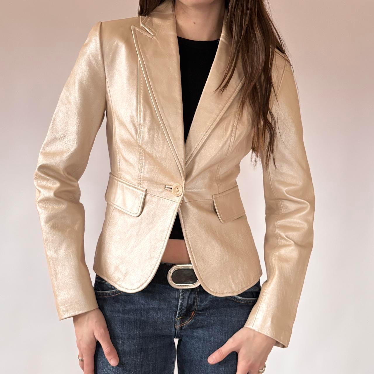 2000s Champagne Genuine Leather Blazer (XS/S)