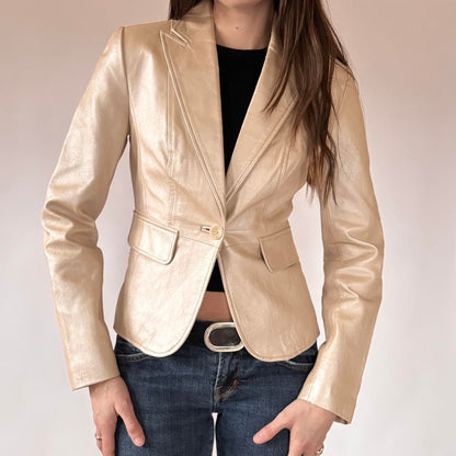 2000s Champagne Genuine Leather Blazer (XS/S)