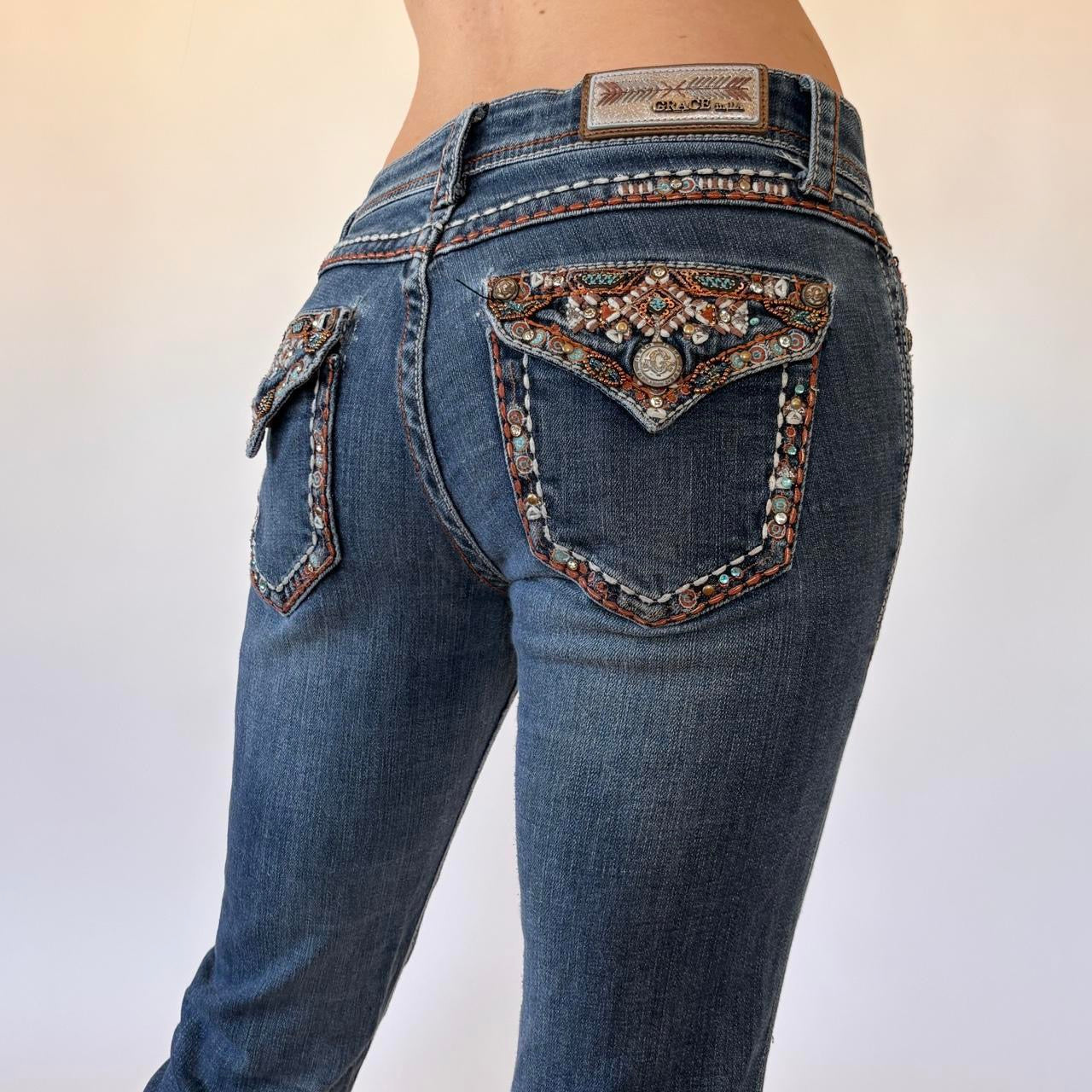 Y2K Low Rise Embellished Jeans (XS)