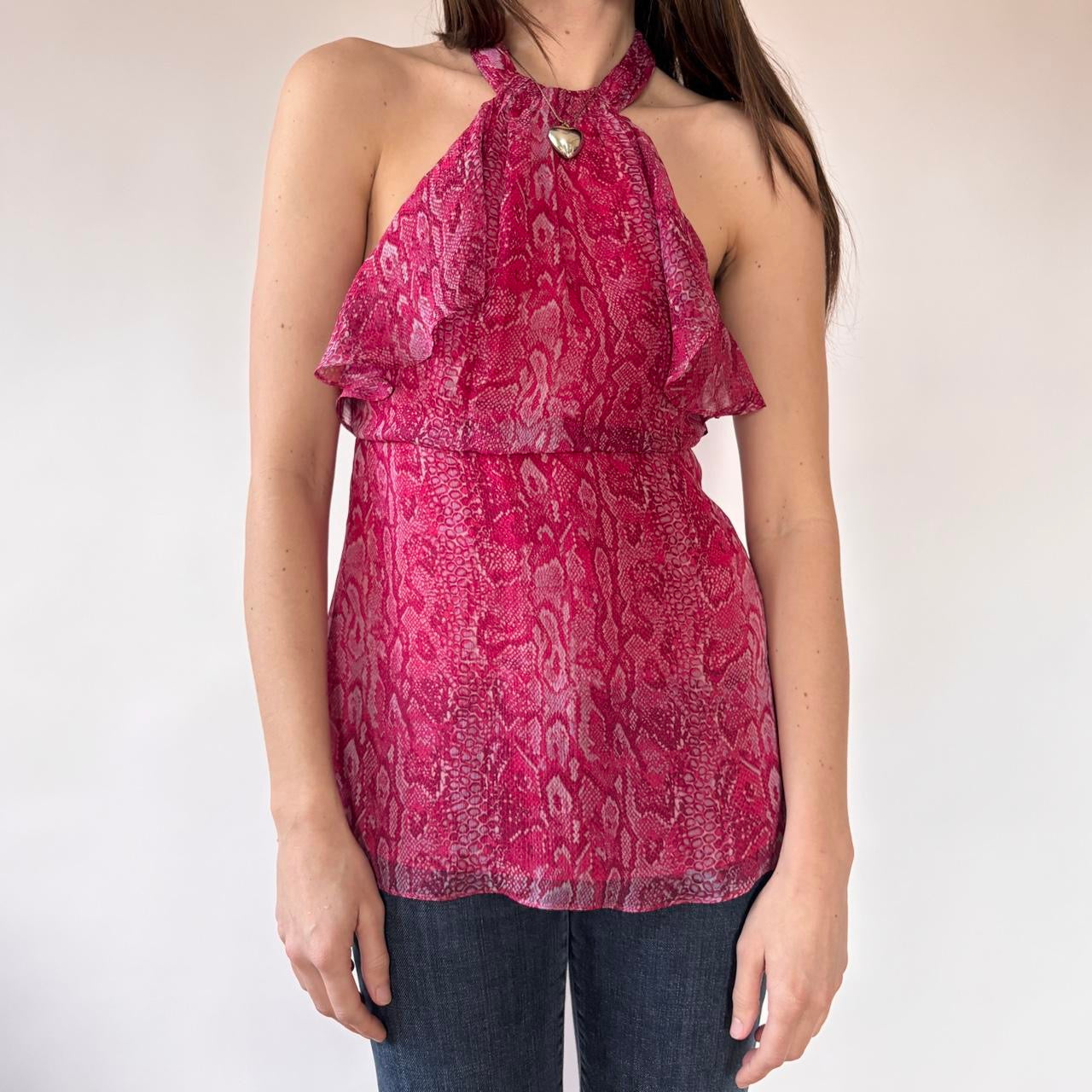 BCBG Silk Snakeskin Halter Top (XS)