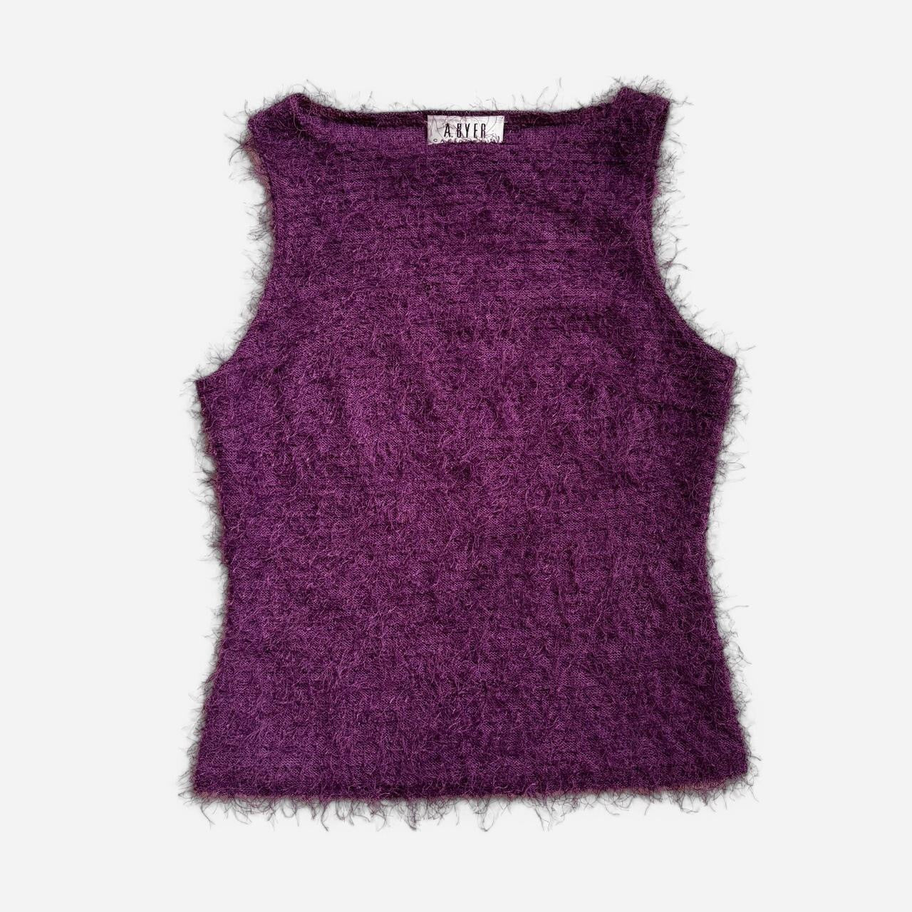 Y2K Purple Fuzzy Knit Tank (XS/S)